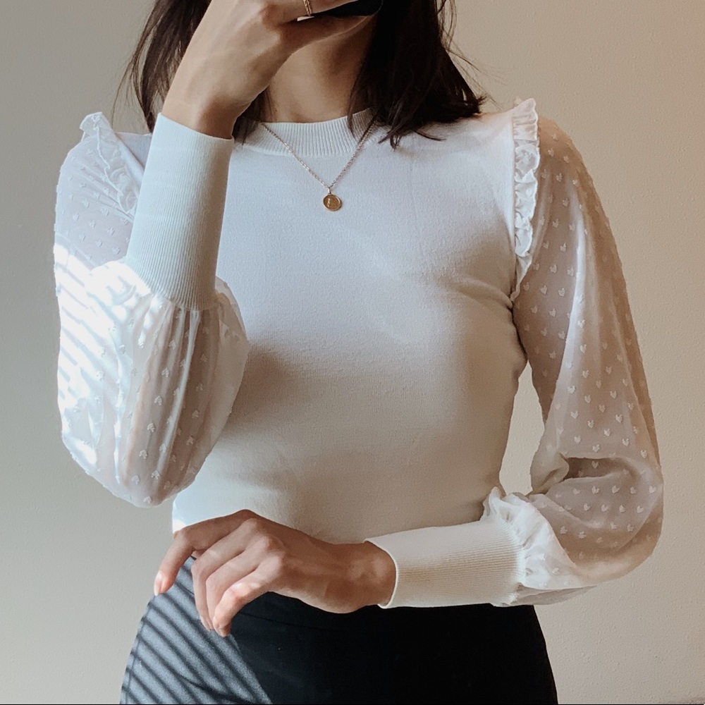 White Topshop puff sleeve blouse